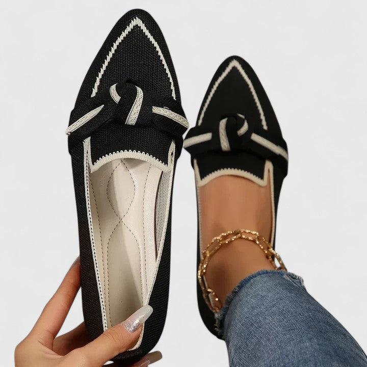 Versatile women's flat loafers featuring a chic knot-front and sharp pointed-toe, great for daily elegance.