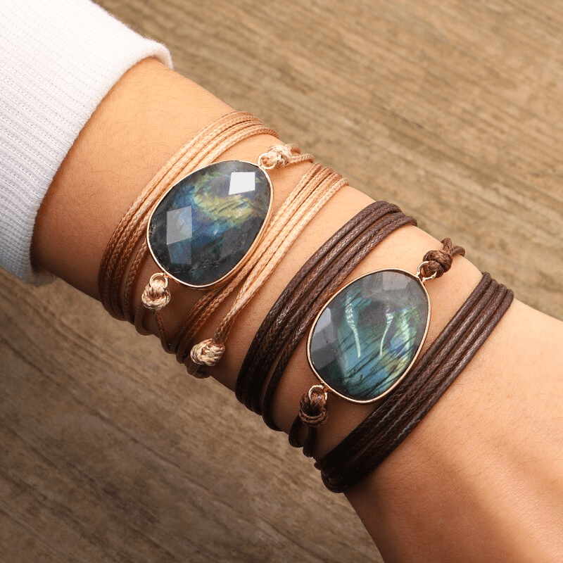 Women's Labradorite Rope-Wrap Bracelet, boho gemstone for intuition and creativity