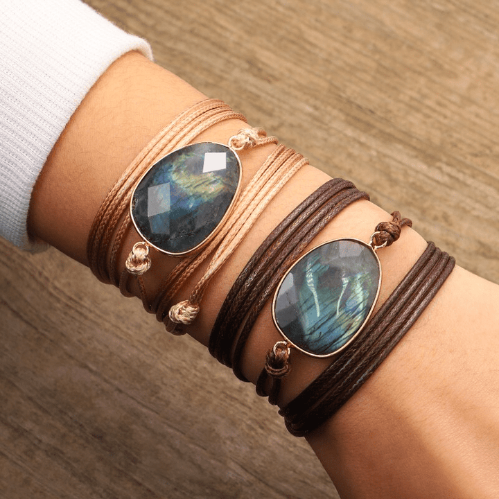 Women's Labradorite Rope-Wrap Bracelet, boho gemstone for intuition and creativity