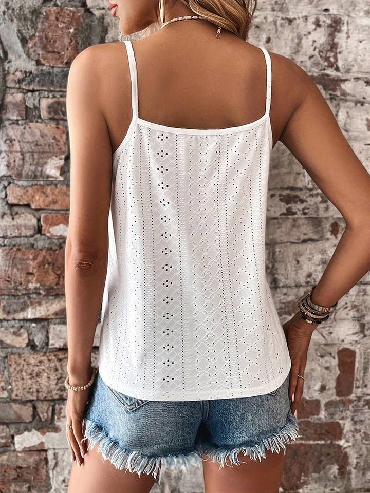 Feminine lace trim V-neck cami top, ideal for summer and casual layering outfits.