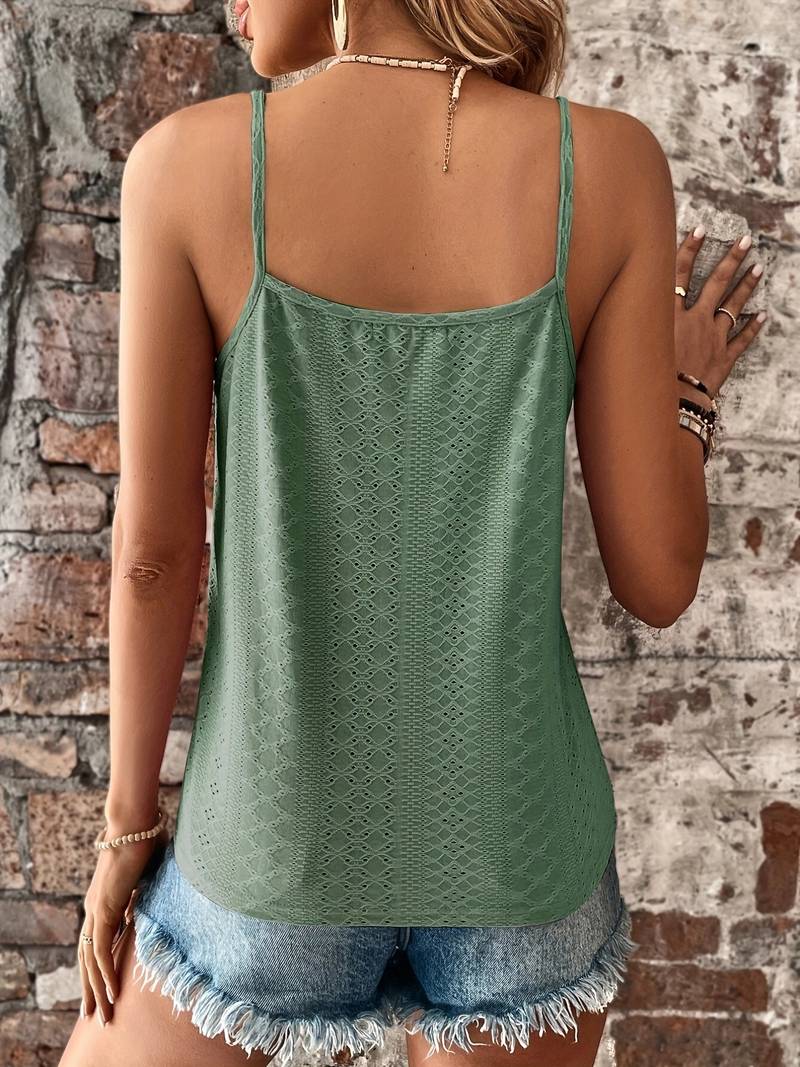 Casual women's summer cami top with lace trim V-neck, perfect for everyday style.