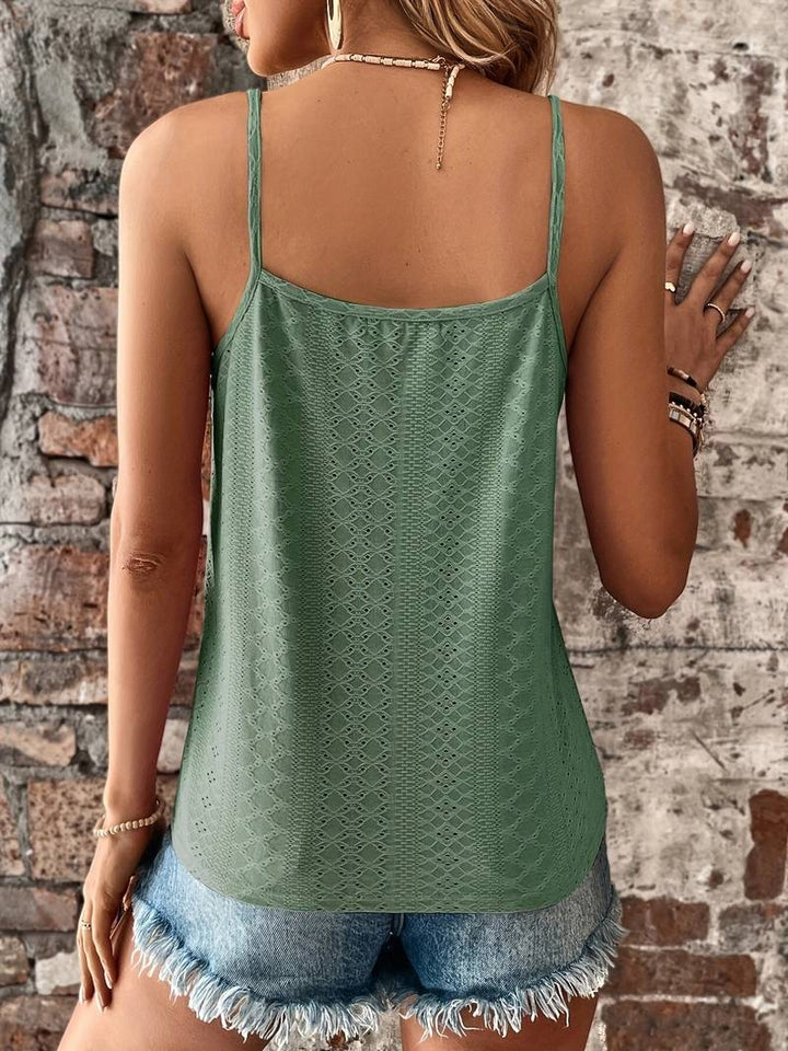 Casual women's summer cami top with lace trim V-neck, perfect for everyday style.
