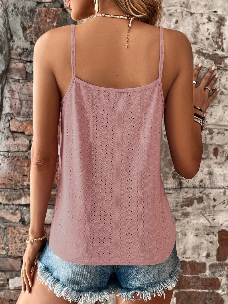 Women's V-neck cami with elegant lace trim, a must-have sleeveless summer tank top.
