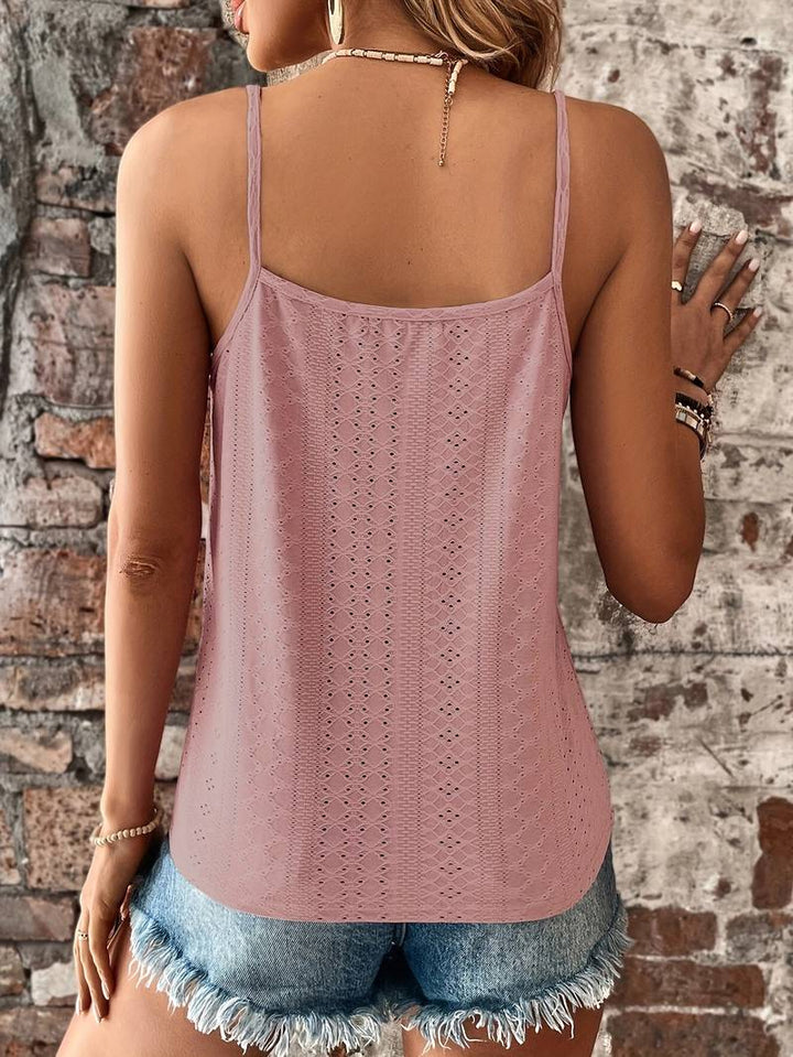 Women's V-neck cami with elegant lace trim, a must-have sleeveless summer tank top.