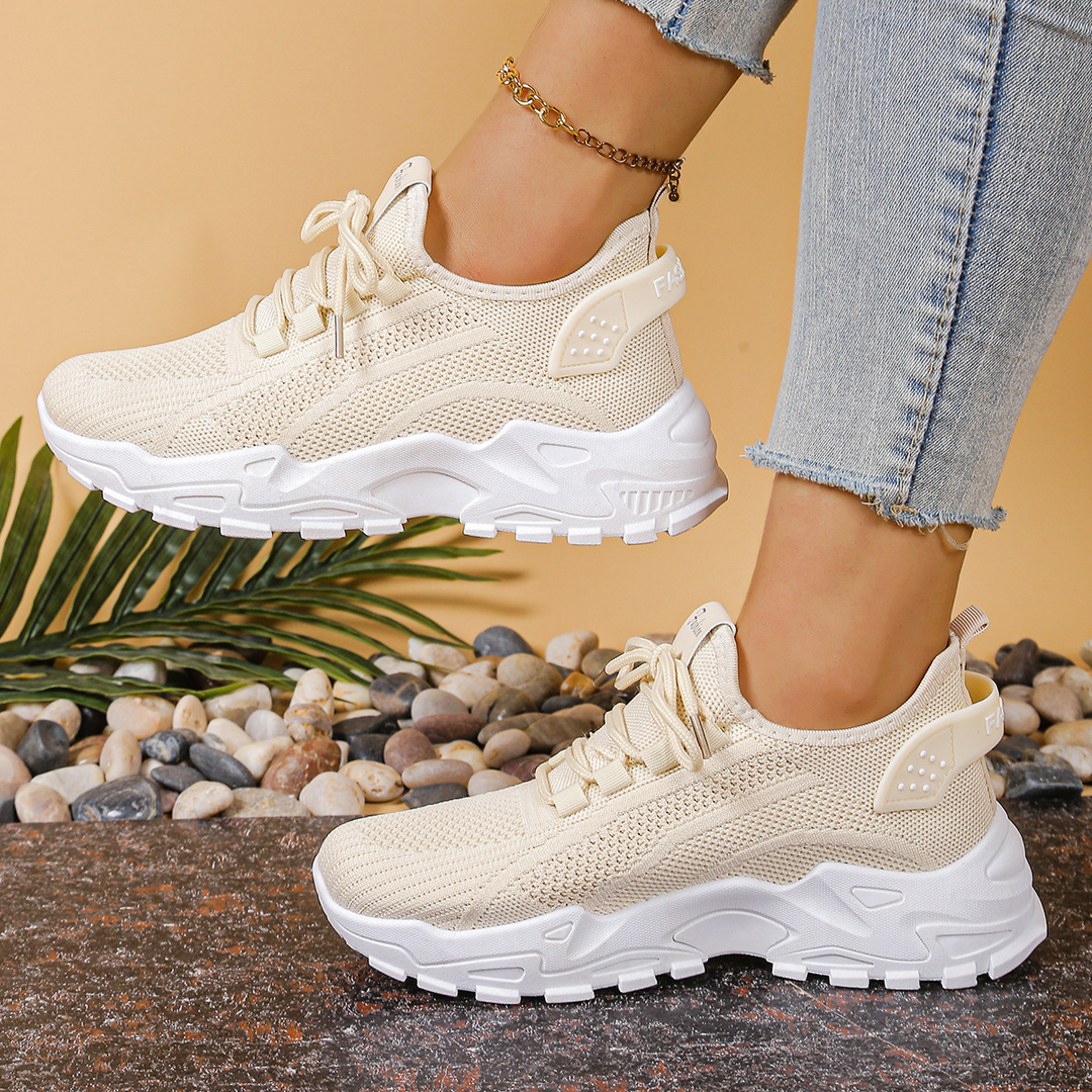 Women's lace-up orthopedic sneakers, cushioned for all-day comfort & foot support.