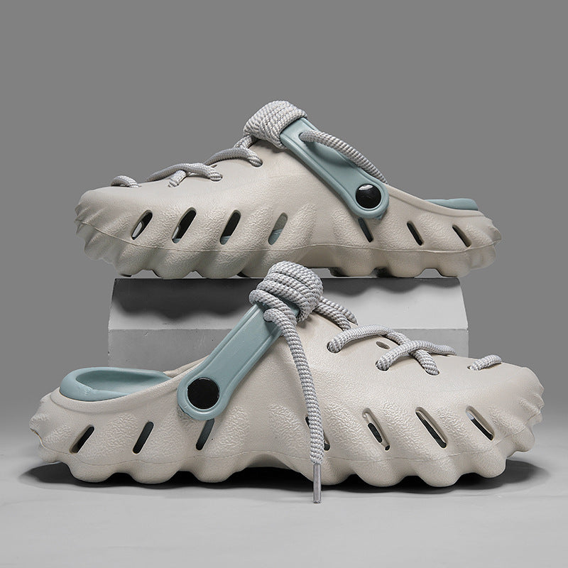Chic women's laced clogs for comfort & style. Adjustable slip-on footwear, perfect for casual summer outfits.