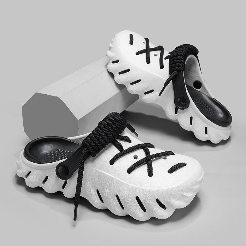 Versatile women's laced clogs. Comfortable, lightweight, water-friendly slip-on shoes for summer style.