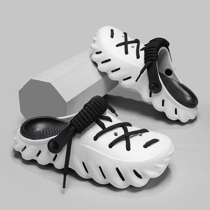 Versatile women's laced clogs. Comfortable, lightweight, water-friendly slip-on shoes for summer style.