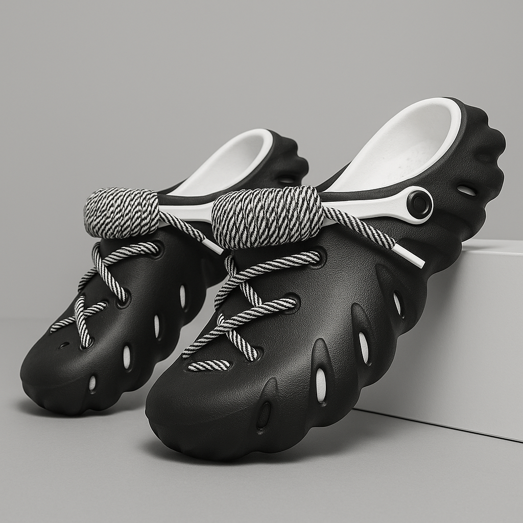 Elegant women's laced clogs. Comfortable, adjustable, & lightweight for stylish casual summer footwear.