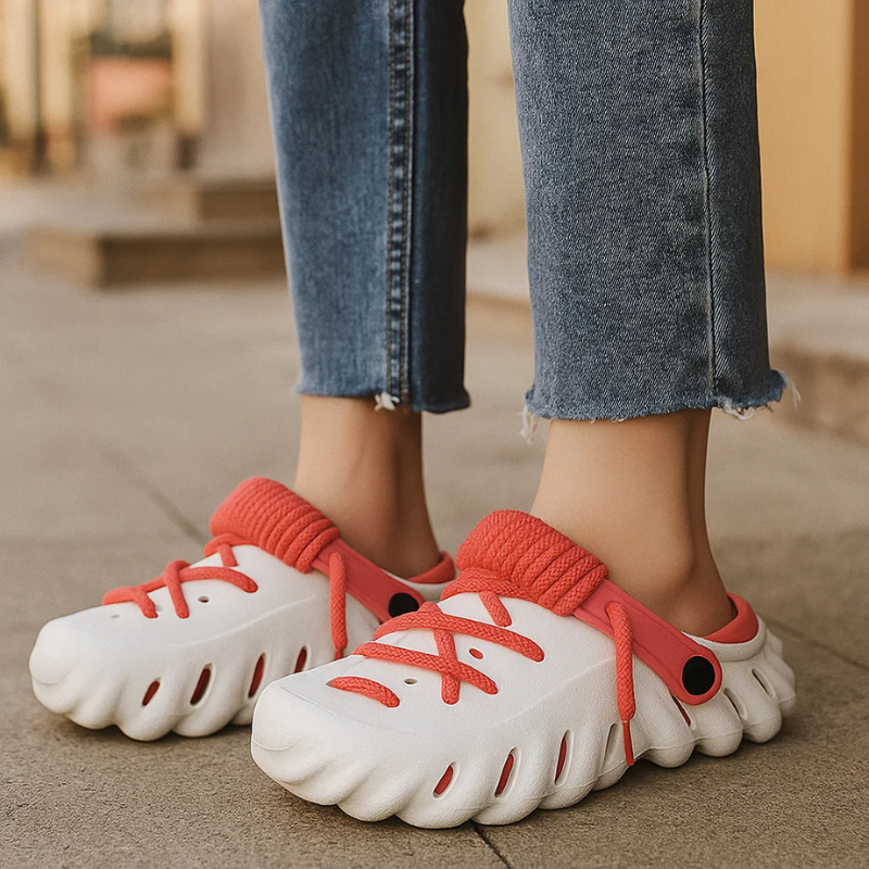 Easy-wear women's laced clogs. Comfortable, lightweight, and water-friendly slip-on shoes for summer.