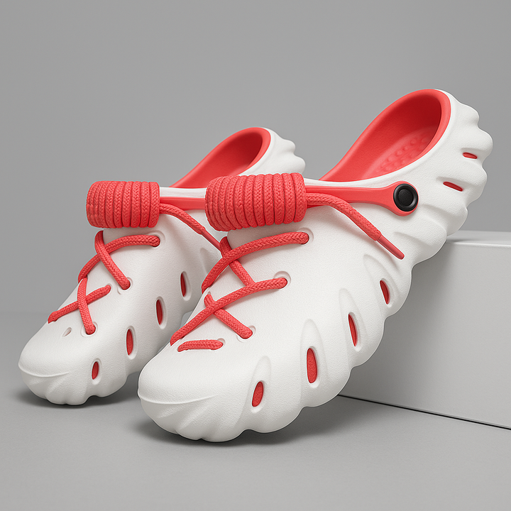 Women's comfortable slip-on laced clogs. Lightweight & stylish, perfect for casual summer outings.