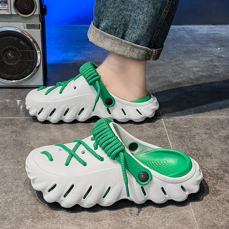 Women's comfortable laced clogs. Water-friendly, lightweight, & stylish casual summer footwear.