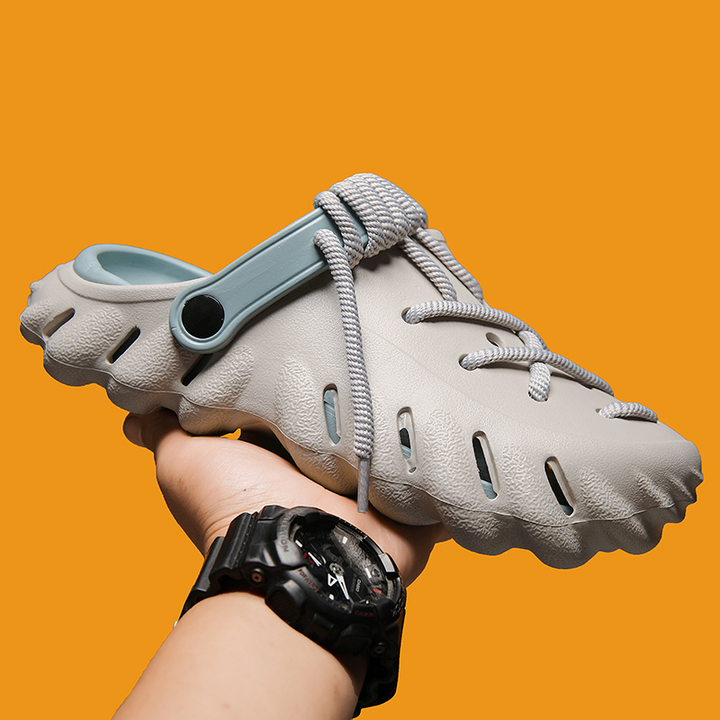 Fashionable women's laced clogs. Ultimate comfort, lightweight, & water-friendly slip-on design for summer.