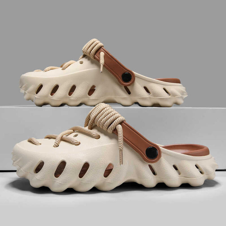 Casual women's laced clogs, offering ultimate comfort & style. Easy slip-on shoes, great for summer wear.