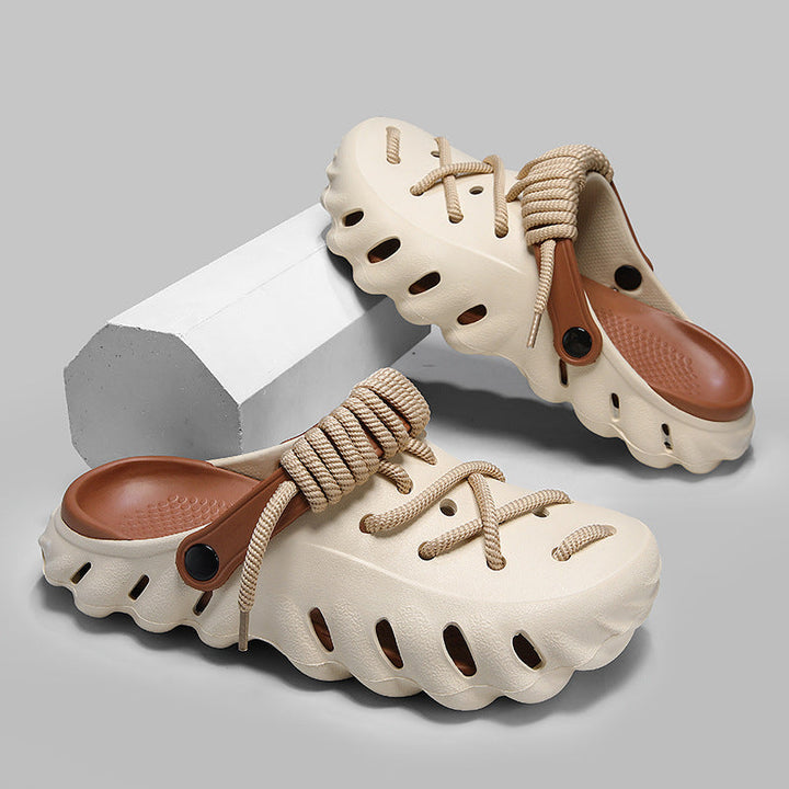 Comfortable women's laced clogs. Lightweight & water-friendly, these slip-on shoes are perfect for summer.