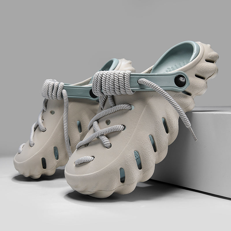 Women's comfortable laced clogs. Stylish & lightweight, offering an adjustable fit for casual summer shoes.