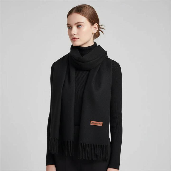 Classic large women's cashmere feel scarf, perfect for layering and ultimate comfort.