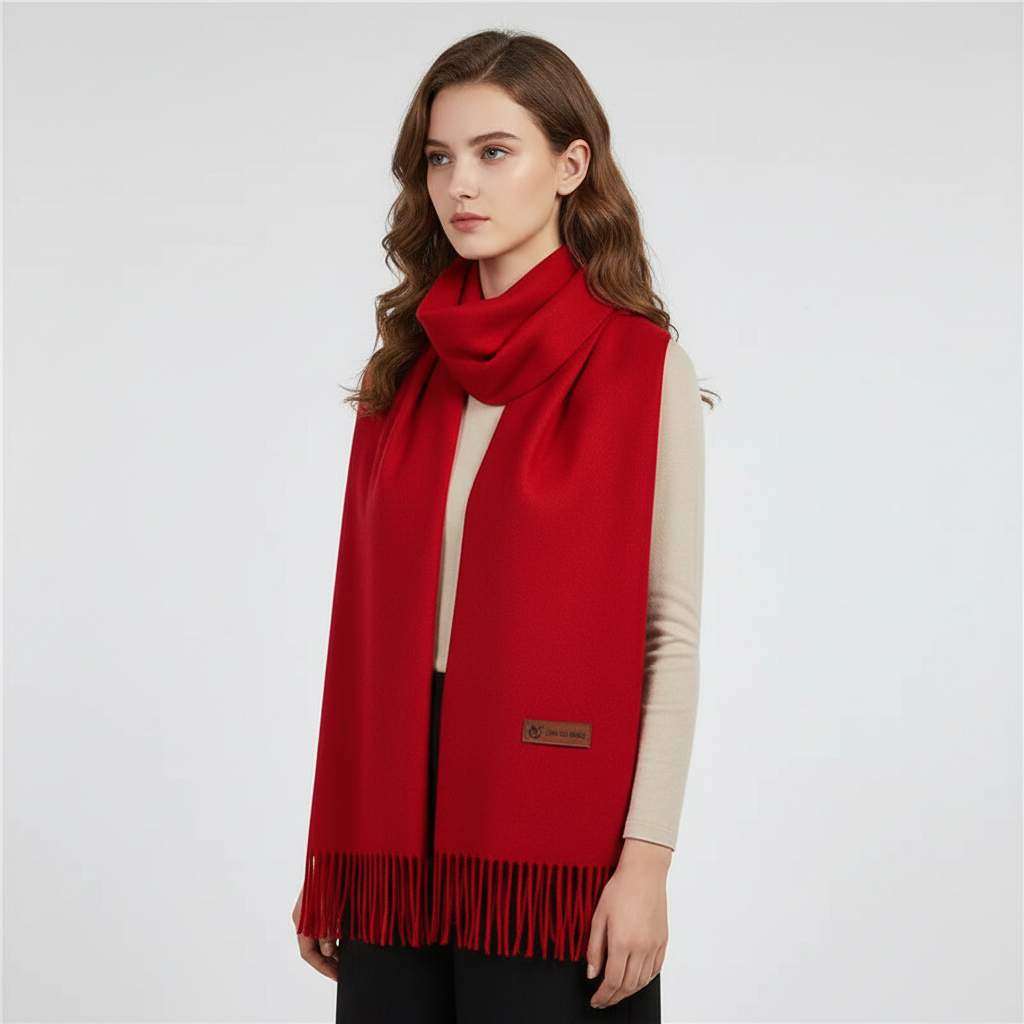 Chic women's large scarf with cashmere feel, offering comfort and style for winter.