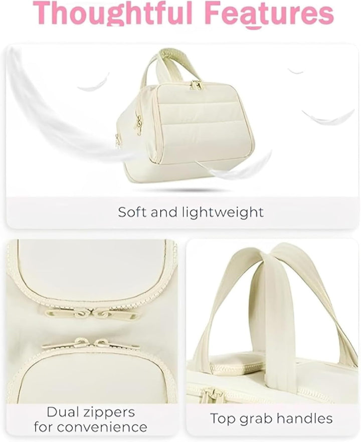 Portable storage solution for women: a large waterproof cosmetic and toiletry organizer travel bag