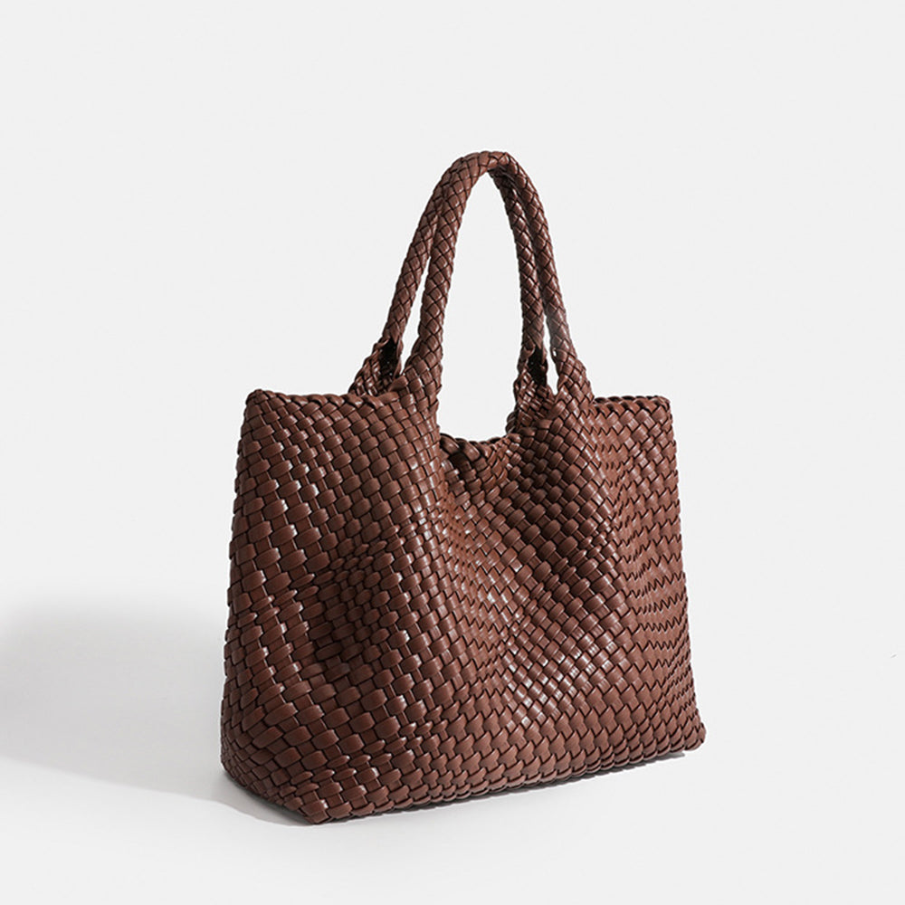 Women's large woven tote bag, an elegant shoulder carryall perfect for daily use.