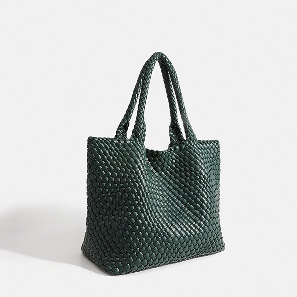 Spacious women's large woven tote bag with comfortable shoulder straps, ideal for daily use.