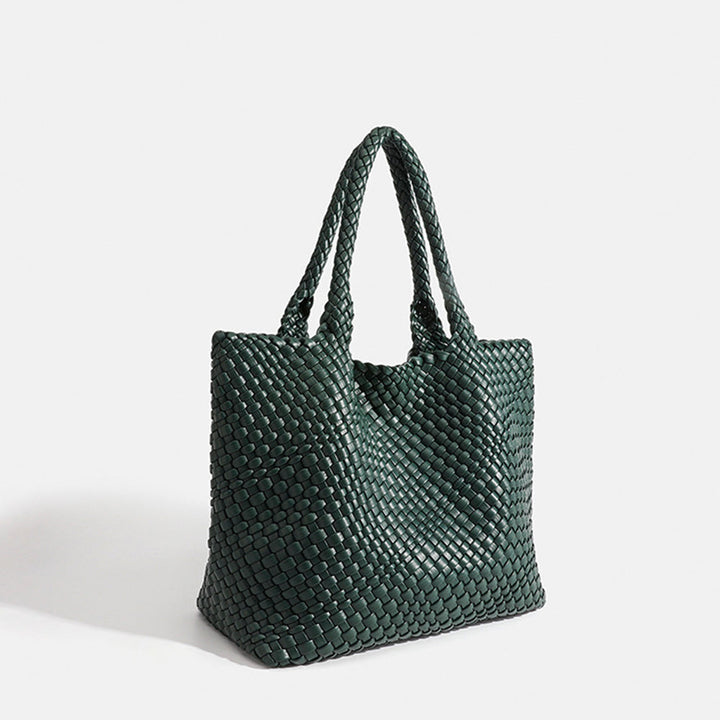 Spacious women's large woven tote bag with comfortable shoulder straps, ideal for daily use.