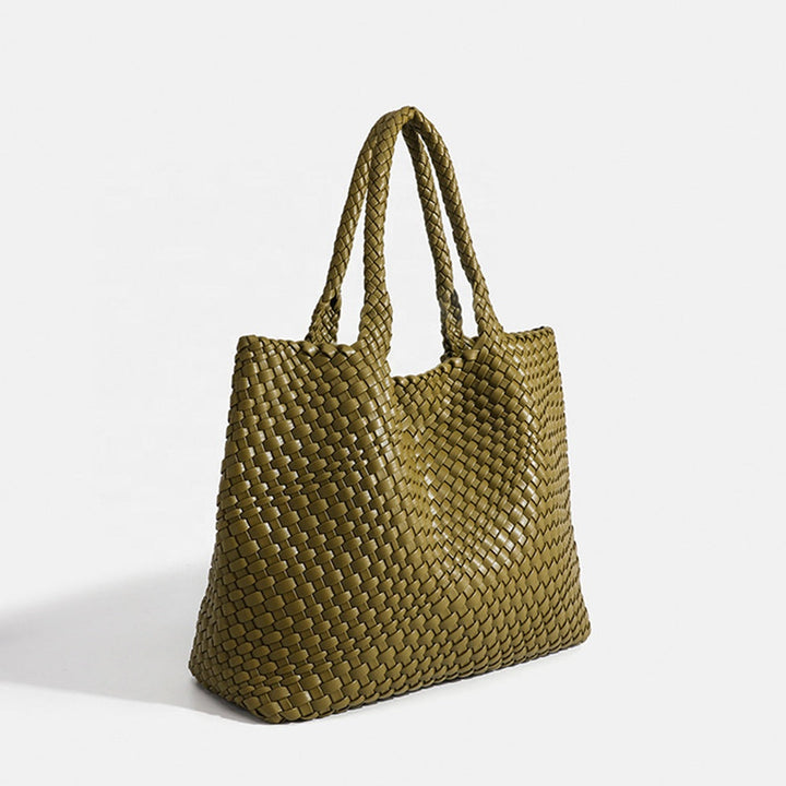 Textured large woven tote bag for women, a practical and stylish daily shoulder carryall.