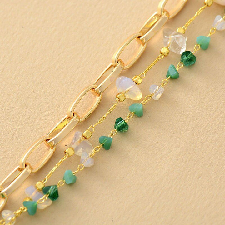 Side view of the women's layered turquoise and opal bracelet, highlighting its craftsmanship.