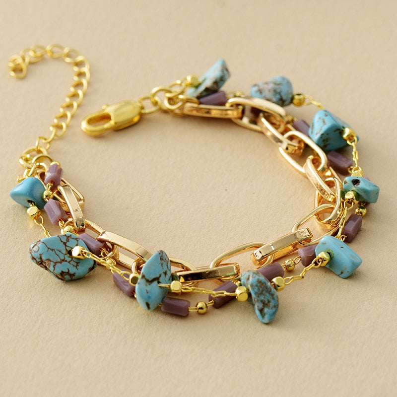 Women's gemstone jewelry: a stunning layered bracelet combining turquoise and opal.