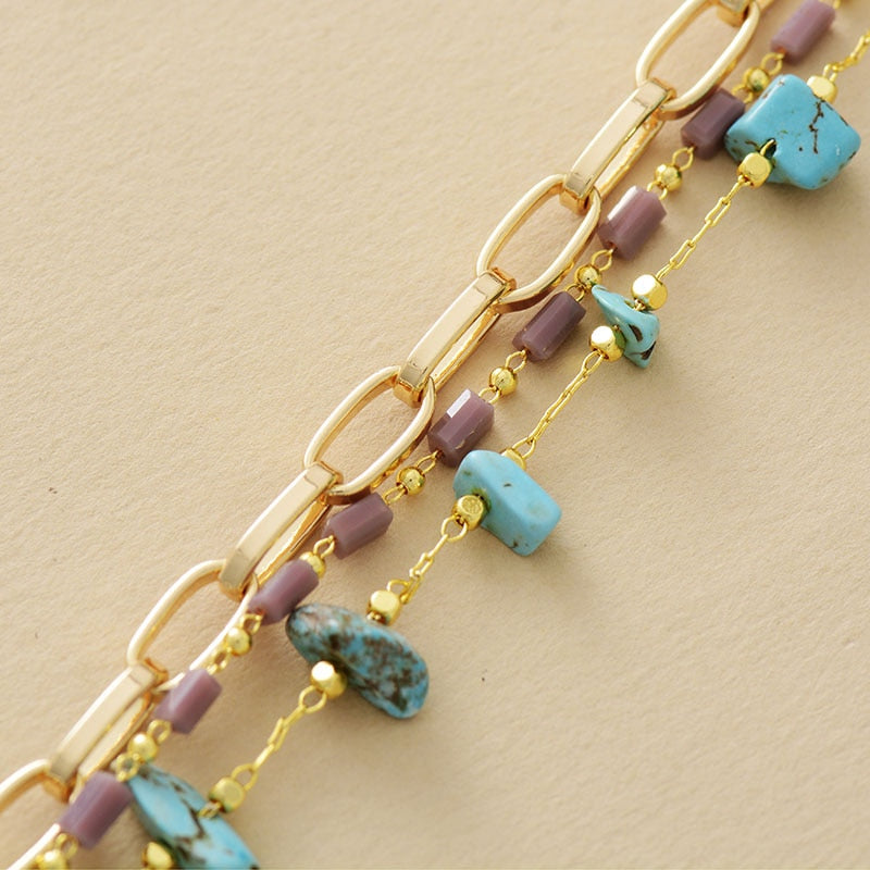 Gelaagde Armband Isabelle, a unique women's bracelet featuring genuine turquoise and opal.