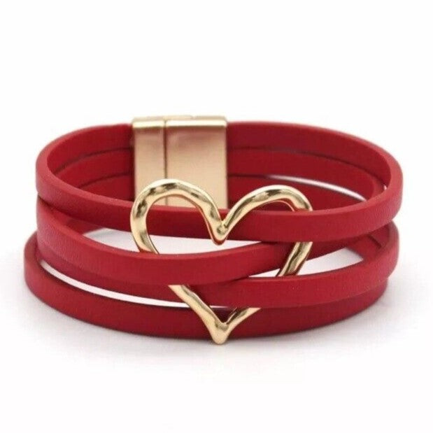 Gift for her: Women's layered leather wrap bracelet, adjustable multi-strand boho chic jewelry.