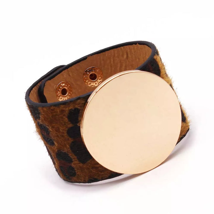 Multi-strand women's leather leopard print bracelet, adjustable fit