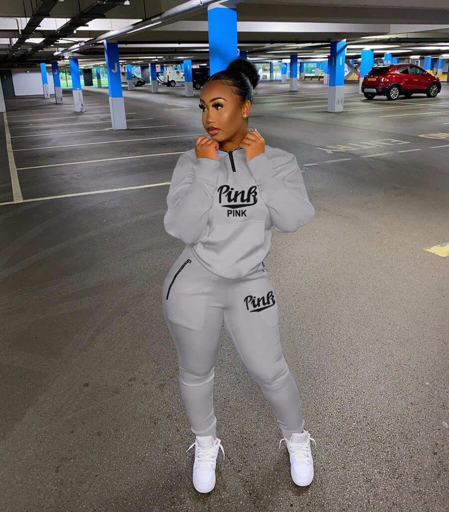 Women's activewear letter print jogger set, a matching two-piece outfit for workouts & everyday comfort.