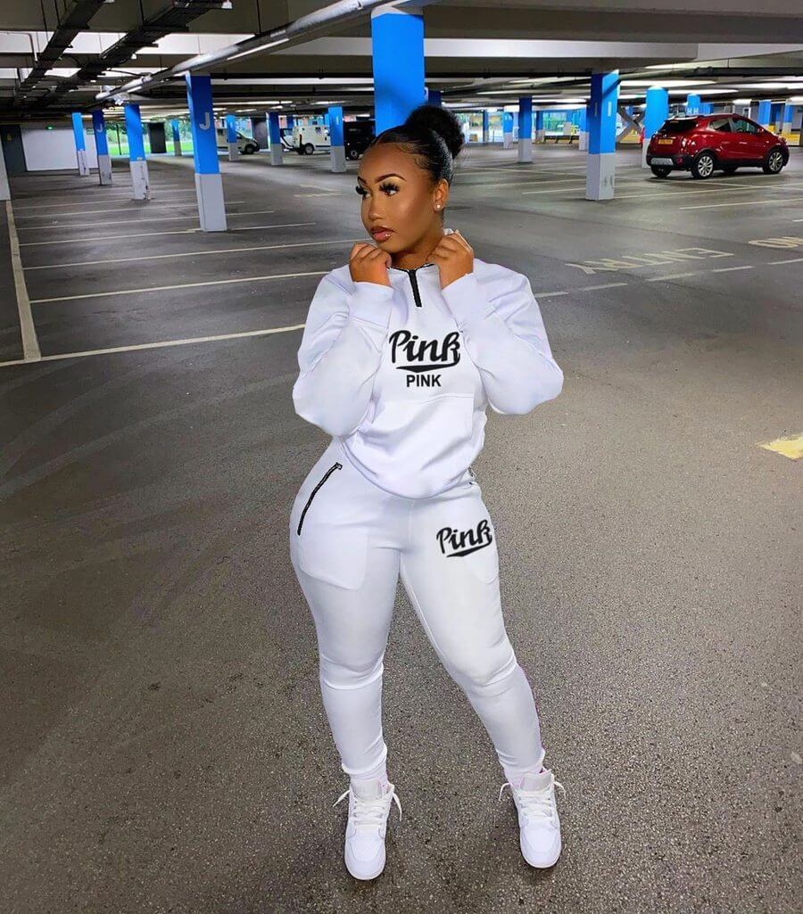 Women's comfortable two-piece tracksuit, a letter print athletic set for lounging, errands, or activewear.