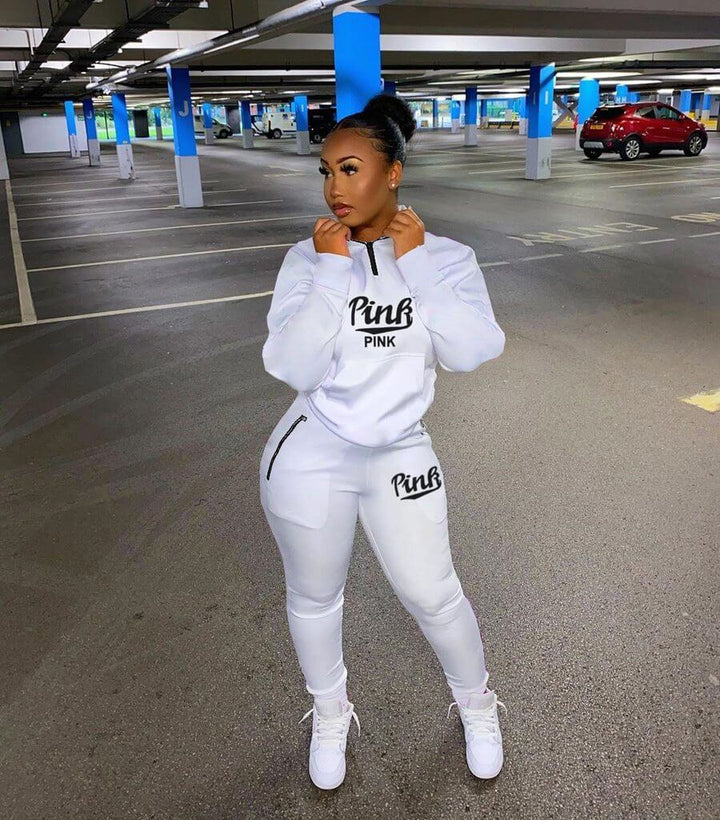 Women's comfortable two-piece tracksuit, a letter print athletic set for lounging, errands, or activewear.