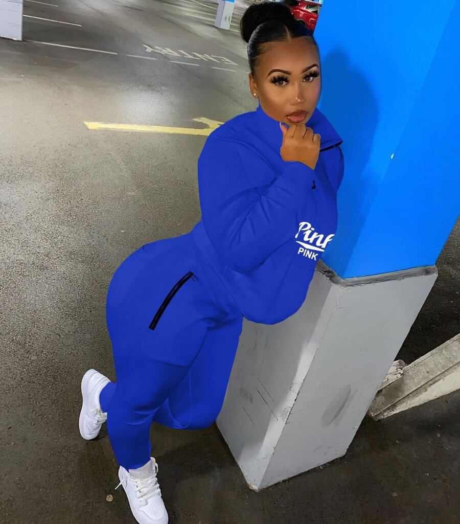 Versatile women's letter print two-piece set, an athletic tracksuit for spring, fall, and casual comfort.