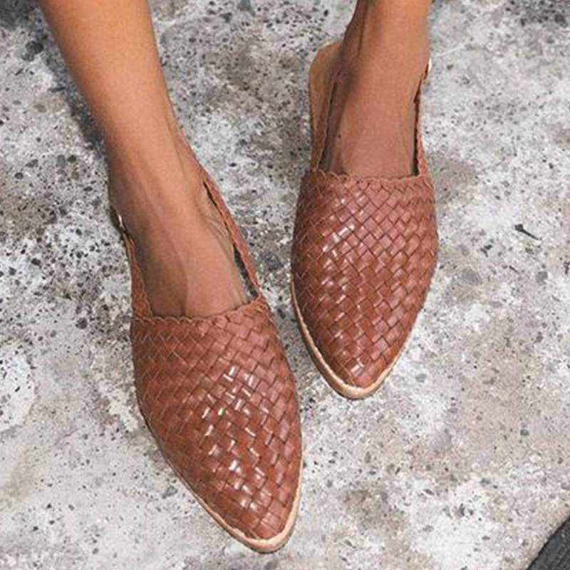 Casual women's Lia sandals featuring a chic braided design, almond toe, and comfortable slingback.