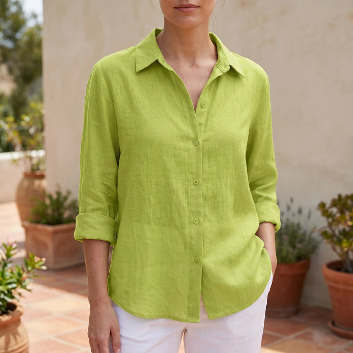 Women's lightweight casual summer blouse with long sleeves, button-down front, and relaxed fit.
