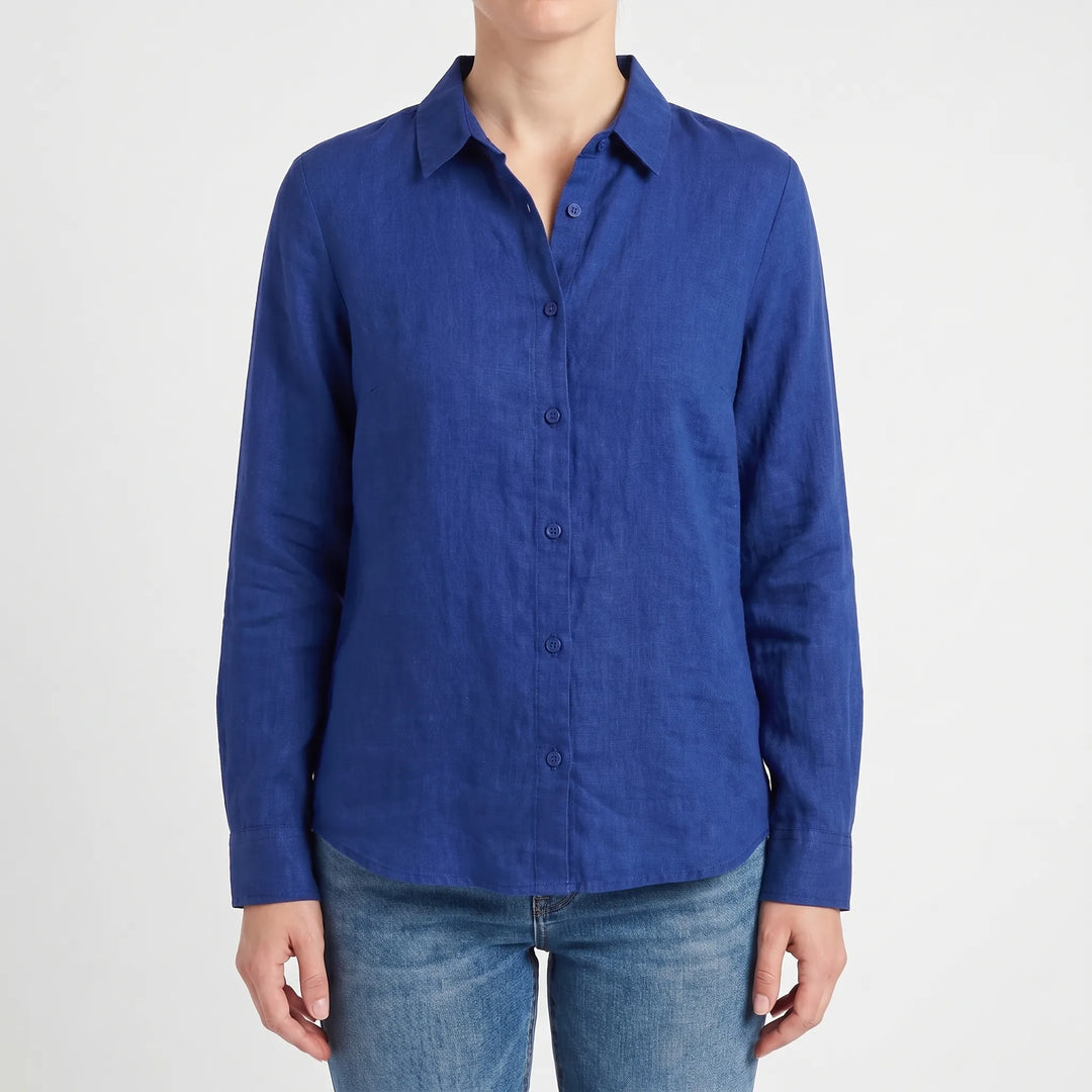 Versatile women's long-sleeve blouse with a relaxed fit, a comfortable lightweight summer top.