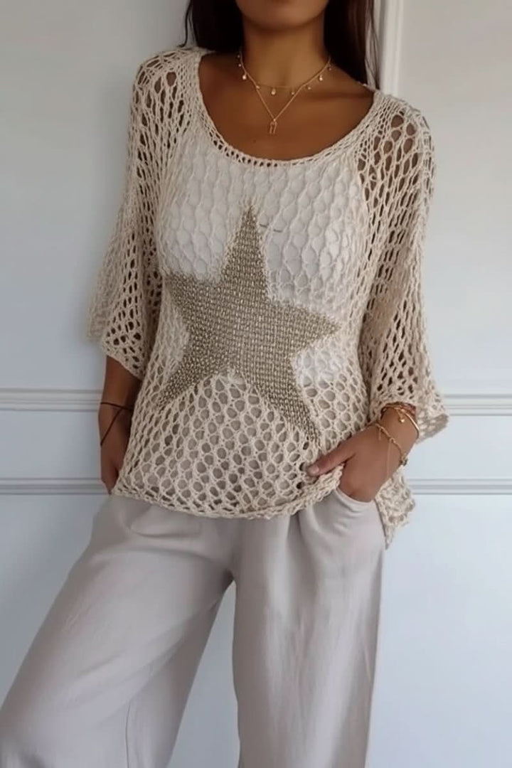 Airy women's crochet crop top. Trendy summer fashion, ideal beachwear, vacation, and festival outfit.