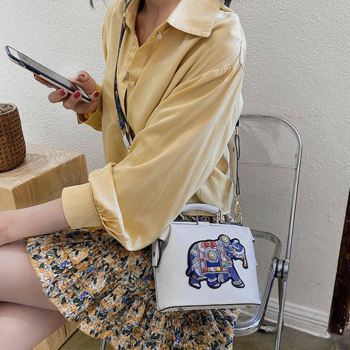 Bohemian multi-use shoulder bag for women. Lightweight, embroidered mandala design, PU coated.