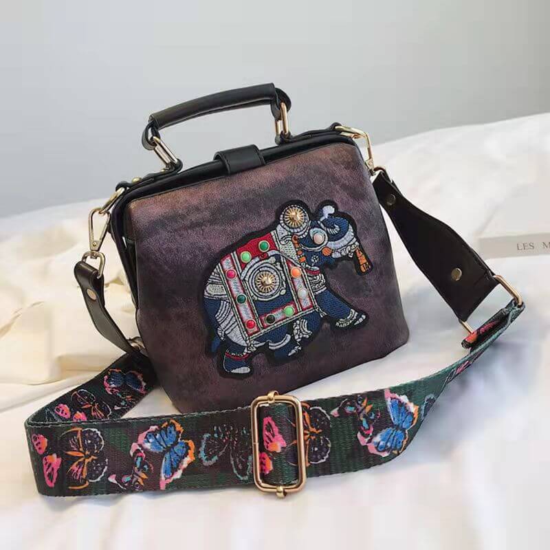 Lightweight PU coated cotton women's bag. Artistic embroidered mandala, bohemian crossbody style.