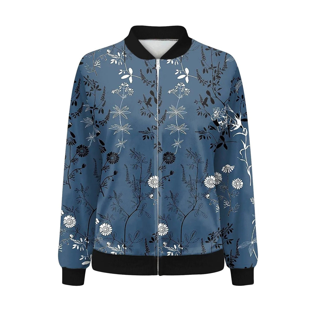 Comfortable women's lightweight floral print jacket. Casual zip-up outerwear perfect for spring & summer fashion.