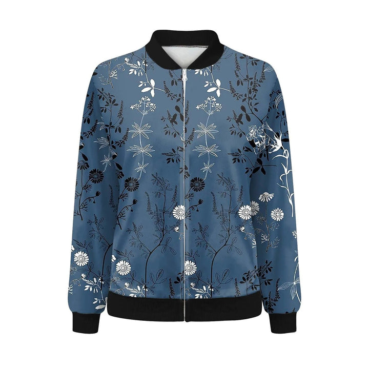 Comfortable women's lightweight floral print jacket. Casual zip-up outerwear perfect for spring & summer fashion.