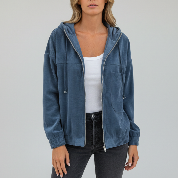 Stylish women's hooded jacket Regina in black with zipper, ideal for autumn and spring layering