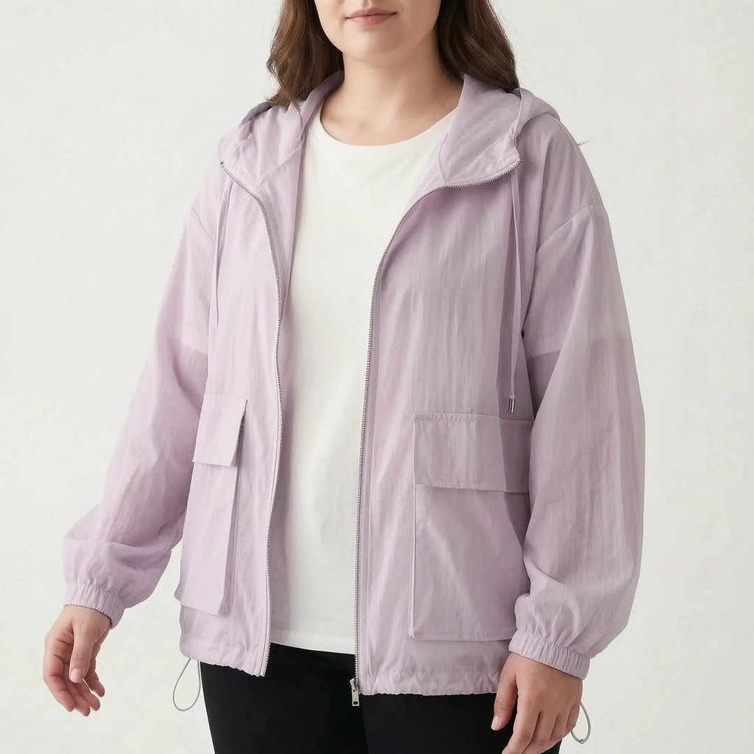 Durable women's lightweight hooded jacket, full zip, excellent for active lifestyles, hiking, and daily wear.