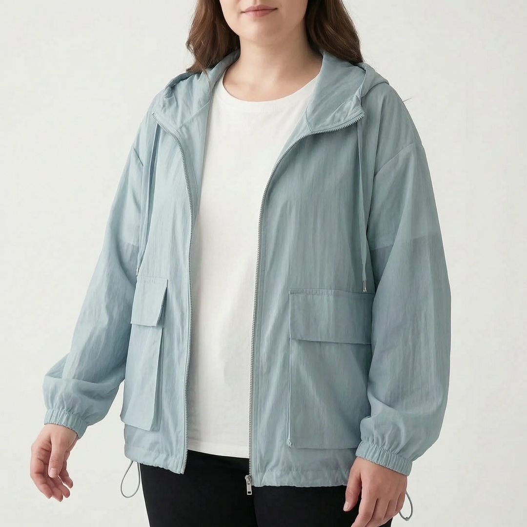 Performance women's lightweight hooded athletic jacket, full zip for active days and outdoor sports adventures.