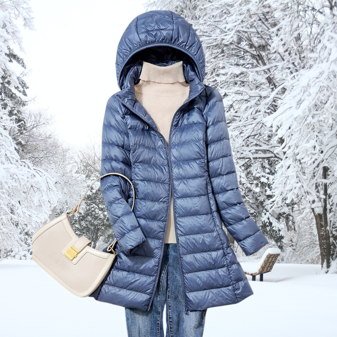 Stylish women's lightweight hooded puffer jacket, essential fall fashion & winter clothing.