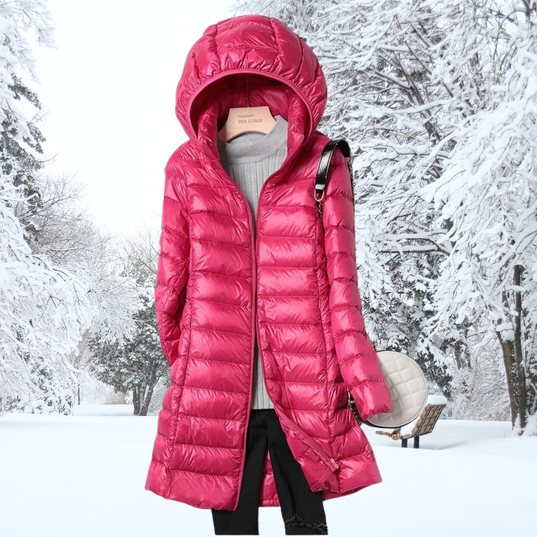 Comfortable women's lightweight hooded puffer jacket, insulated outerwear for everyday wear.