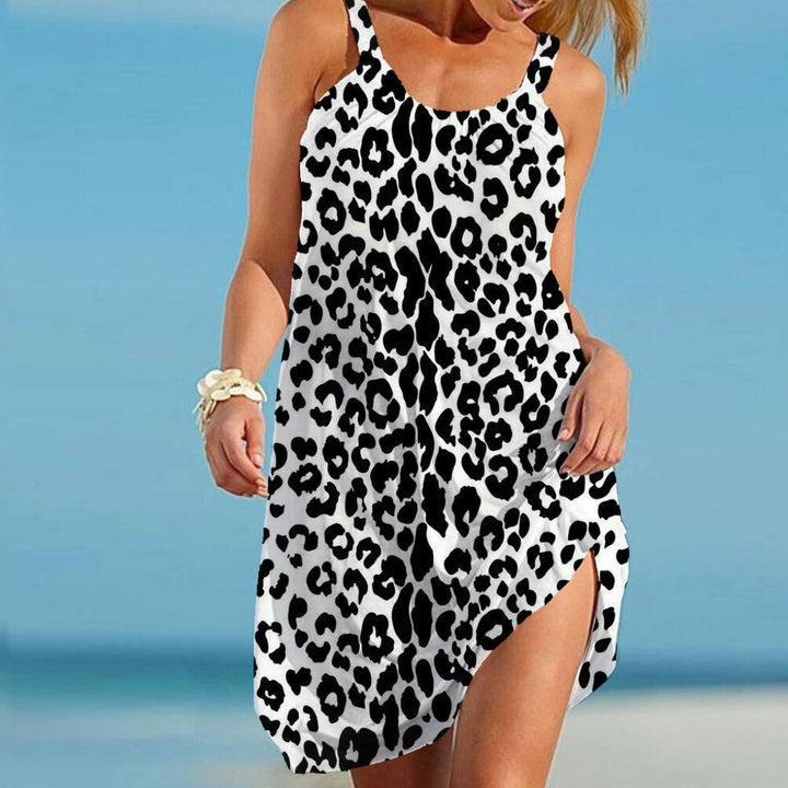 Noa women's sleeveless leopard print midi dress, great for summer fashion.